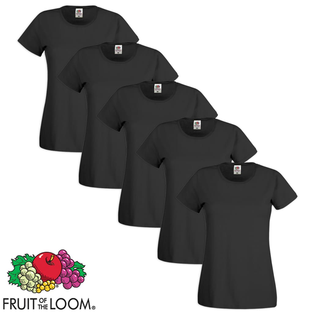 5 Fruit of the Loom Ladies Round Neck T-shirt Cotton Black M